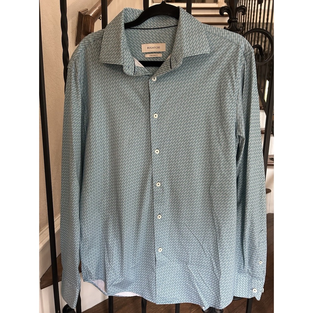 Men's Size Medium Bugatchi 8-way Stretch Long Sleeves Blue